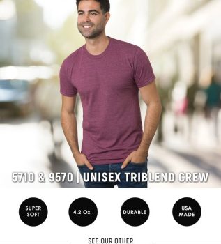 5710 and 9570 Unixex Triblend Crew Neck T shirts